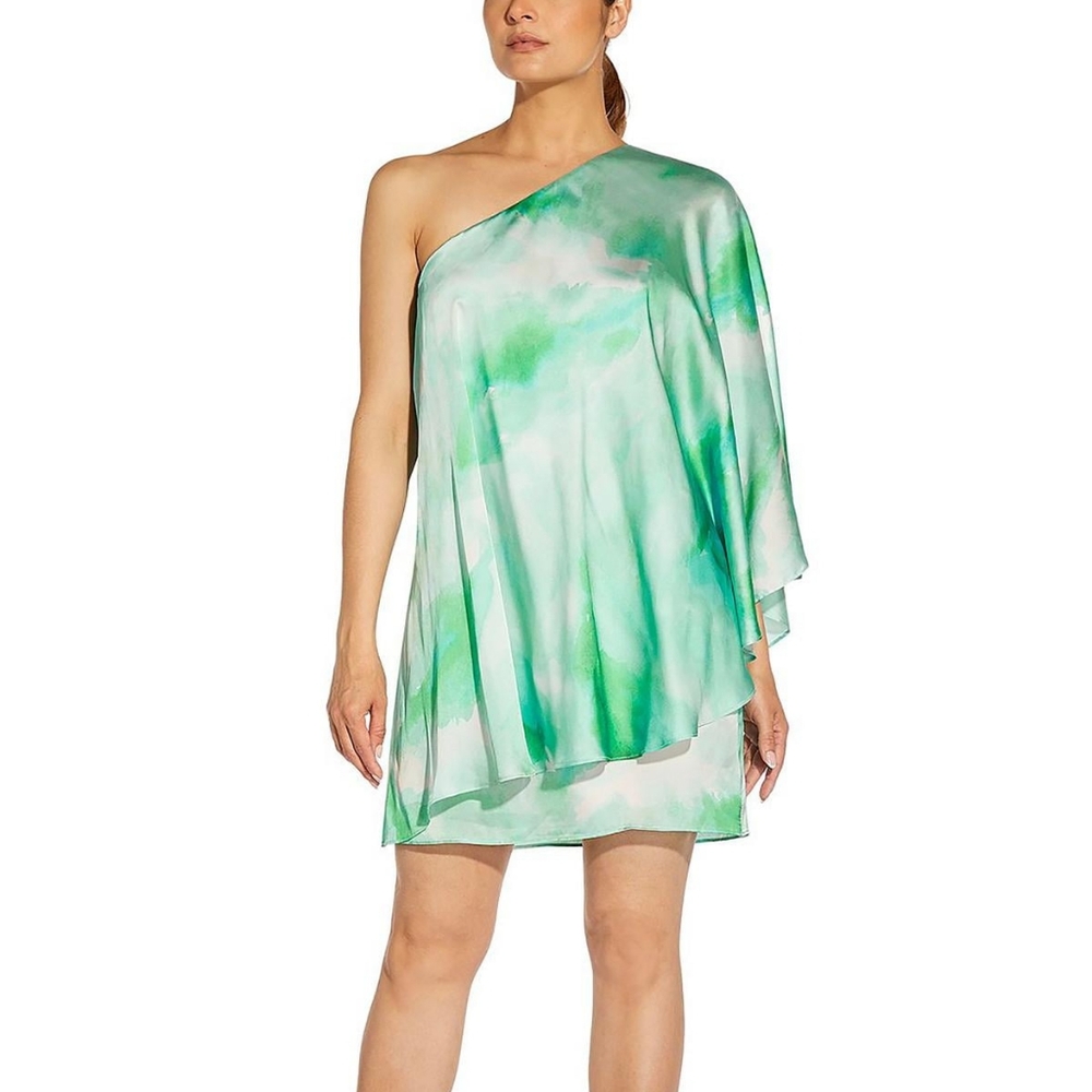 Aidan by Aidan Mattox one shoulder mini dress in jade